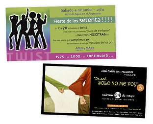  Diseño de invitaciones para fiestas estilo años 70 y para serie de fiestas “De acá solo no me voy”.