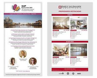  IAAP: diseño de página web (inscripción, pago y recepción de resúmenes on line) y newsletters / Emily Salzmann, inmobiliaria: diseño de papelería, folletos para comercializar distintas propiedades, avisos para el diario, carteles y newsletter.